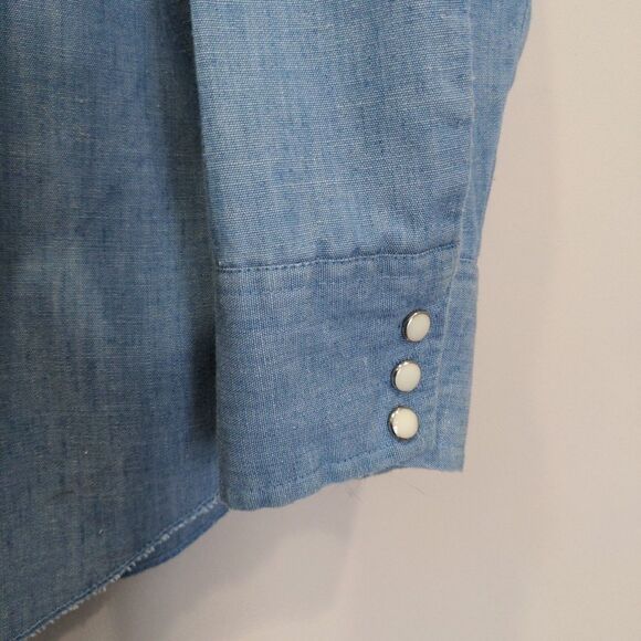 VTG Westerner Mens Denim Button Up LS Shirt Size XL Blue Embroidered Bull Rodeo - Picture 6 of 13